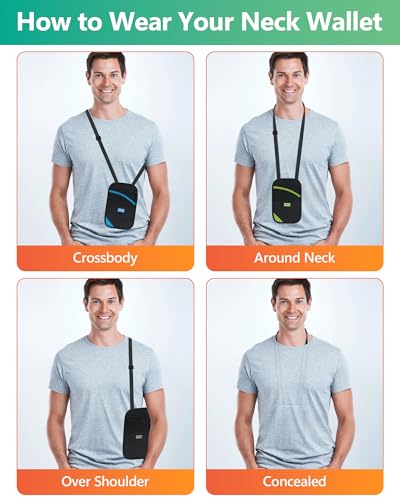 Peicees Neck Wallet, RFID Blocking Passport Holder, Easy to Conceal Travel Pouch, Grey - color: Grey