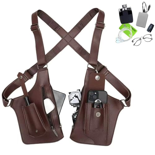 Tactical Double Shoulder Armpit Bag,Anti-Pickpocket Hidden Strap Wallet,Adjustable Leather Armor Crossbody Pack Multi-Pocket (Brown) - color: Brown