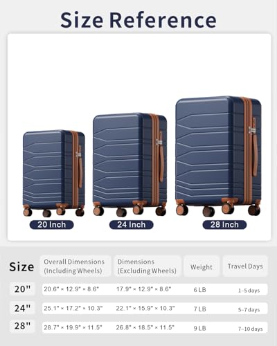 3 Piece Expandable Luggage Set with Spinner Wheels Hardshell Suitcase Set - color: Navy Blue