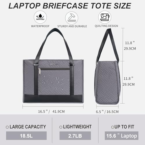 EMPSIGN Laptop Tote Bag for Women 16 Inch, Quilted Grey - color: Quilted Dark Grey