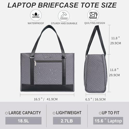 EMPSIGN Laptop Tote Bag for Women 16 Inch, Quilted Grey - color: Quilted Dark Grey