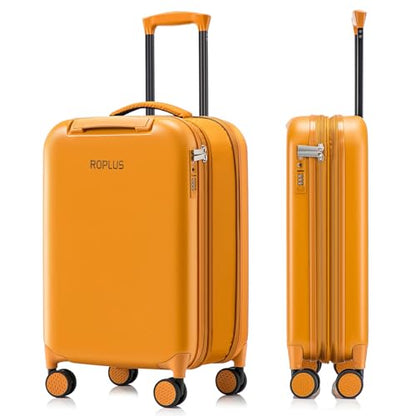 ROPLUS Foldable Checked-Luggage, Durable Hardside Suitcase with Mute Wheels, Waterproof Expandable Harshell Rolling Luggages with Side Pocket, TSA Lock (Yellow, 24-Inch) - color: Yellow, size: 24-Inch