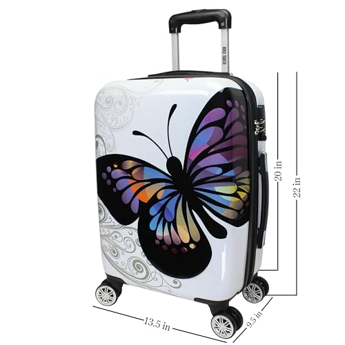 World Traveler Butterfly 20-Inch Carry-On Polycarbonage Hardside Expandable Spinner Luggage with Enhanced Wheel System - size: 20-inch