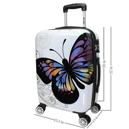 World Traveler Butterfly 20-Inch Carry-On Polycarbonage Hardside Expandable Spinner Luggage with Enhanced Wheel System - size: 20-inch