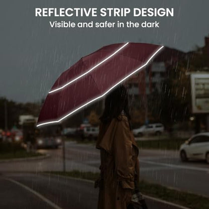 G4Free 54/62 Inch Large Inverted Golf Umbrella Windproof Reflective Stripe - color: Burgundy, size: 54 inch