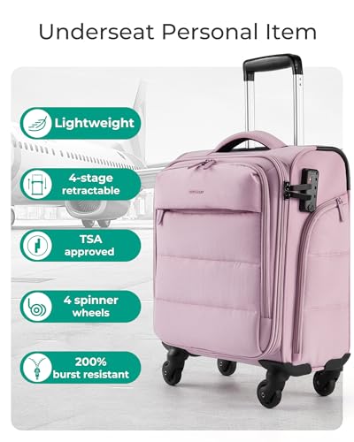 BAGSMART Softside Underseat Personal Item Suitcase with Wheels, Purple - color: Purple, size: 16-inch