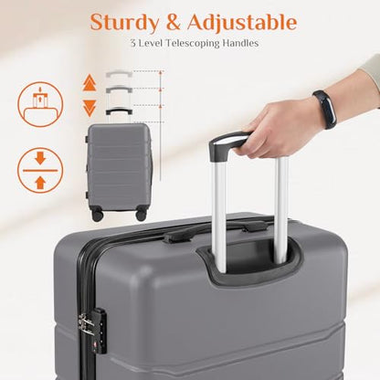 Sweetcrispy 24 Inch Checked Luggage, Suitcase with Spinner Wheels - color: Dark Grey, size: 24 Inch