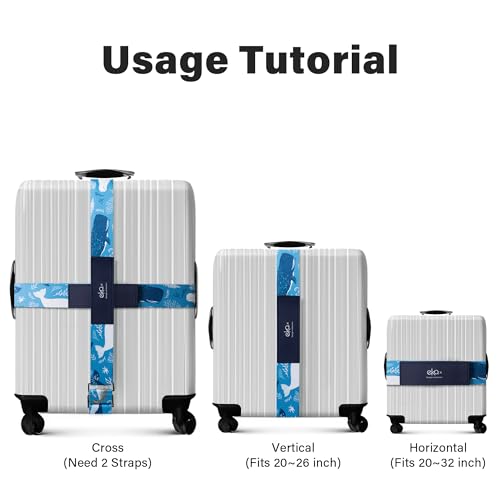 Luggage Straps for Suitcases,Adjustable Luggage Elastic Belt, Travel Essentials for Airport,Station, Vibrant Designs, (Azure Ocean) - color: Azure Ocean