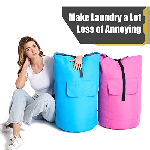 Backpack Laundry Bag, 115L Heavy Duty Extra Large College Laundry Backpack, Dirty Clothes Bag with Shoulder Straps, Laundry Hamper Bag with Drawstring Closure for College Dorm, Apartment Pink - color: Pink