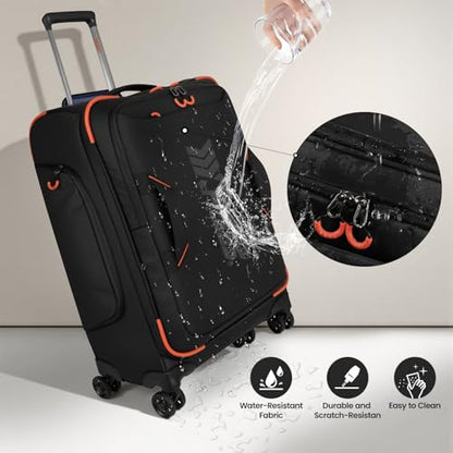 26'' Softside Rolling Luggage w/Front Open,Waterproof - color: Black, size: Checked-Medium 26-Inch