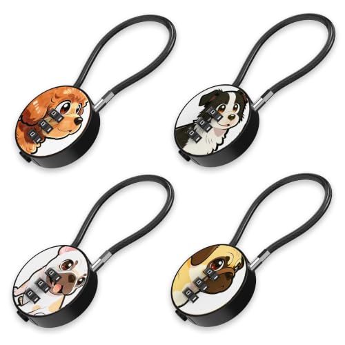 Small Combination Lock for Luggage, Gym Locker, Backpack Bag Zipper, Mini Combo Lock with Code, 5.12 Inch Steel Cable Padlock for Travel Suitcase (4-Dog, Mini) - color: Dog, Mini, 4-Pack