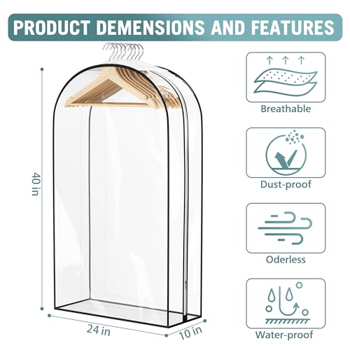 Liuoud Clear Garment Bags for Hanging Clothes 10” Gusseted, 4 Pack, 40” - color: Clear, size: 40 inch
