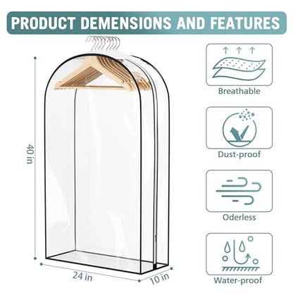Liuoud Clear Garment Bags for Hanging Clothes 10” Gusseted, 4 Pack, 40” - color: Clear, size: 40 inch