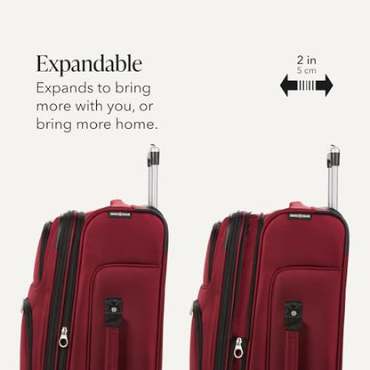 SwissGear Sion Softside Expandable Luggage – Medium Checked Suitcase with 360 Degree Wheels & Retractable Handle – 25 Inch, Perfect for 1-7 Night Trips – Burgundy - color: Burgundy, size: Checked-Medium 25-Inch