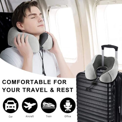 Airplane Travel Neck Pillow, 100% Memory Foam Ergonomic Neck Support, Airplanes Neck Pillow with Washable Cover Travel Essential for Flight & Office include Eye Mask, Earplugs & Carry Bag (Light Gray) - color: Light Gray