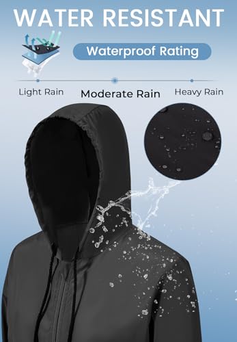 Zando Lightweight Rain Jacket Women Packable Waterproof Raincoat with Hood - color: Solid Black, size: 3X-Large