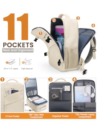 Capolo Travel Laptop Backpack Women Carry On Backpack Weekender Travel Bag - color: Beige, size: Large