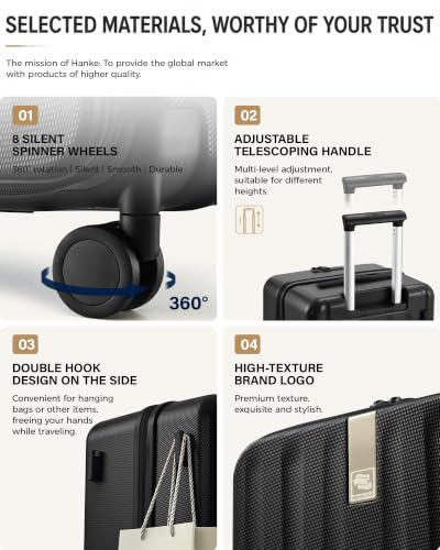 Hanke 20 Inch Top Opening Expandable PC Carry On Luggage with TSA Lock,50L - color: Jet Black, size: 20 Inch