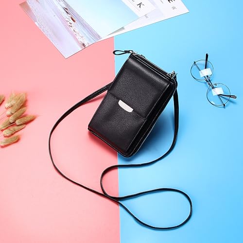KUKOO Small Crossbody Bag Cell Phone Purse Wallet with Credit Card Slots for Women - color: A- Black Zipper Upgraded Version