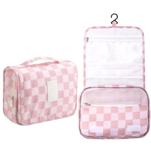Hanging Toiletry Bag for Women, Portable Cosmetic Summer Beach Bag, Pink - color: Pink square