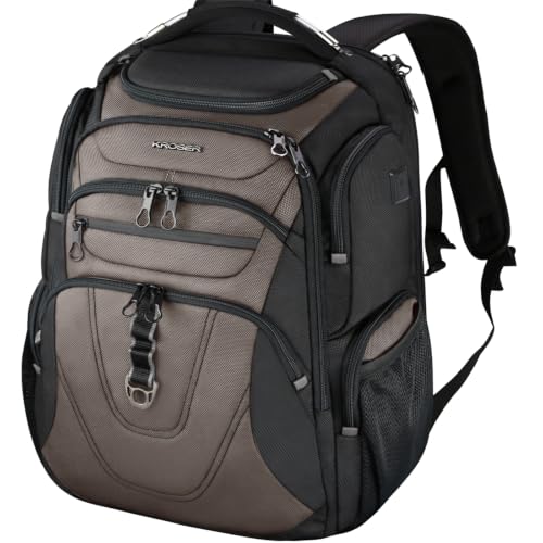 KROSER Travel Laptop Backpack 18.4 Inch XXXL Computer Backpack for Men - color: Black/Light Browm, size: 18.4 inch