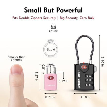 SURE LOCK Mini TSA Approved Keyed Luggage Lock – One Key Opens All, Fits Tight Zipper Gaps & Small Pull Holes, Compact Travel Lock for Suitcases, Backpacks & Handbags - color: 4 COLOR LOCKS
