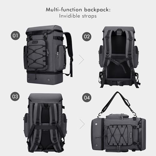 WITZMAN Travel Backpack for Men Women Carry-on Convertible Duffel Backpack - color: Silvery Grey