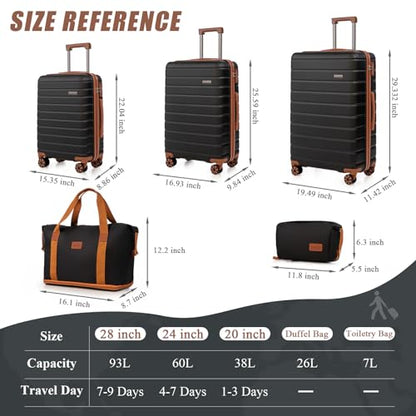 Cosbarn Luggage Sets 5 Piece, Hardshell Suitcases with Wheels, TSA Lock - color: Black