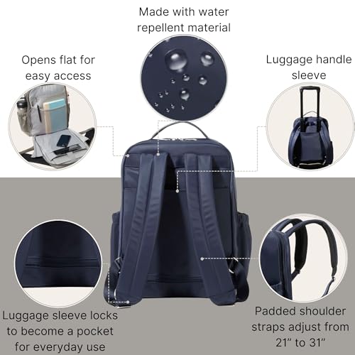 Baggallini Tribeca 확장 가능한 여행용 노트북 백팩, 방수 나일론 작업 가방, 정리함, 패딩 슬리브 및 RFID 기술 포함, 프렌치 네이비 트윌, 원사이즈 - color: 프렌치 네이비 트윌