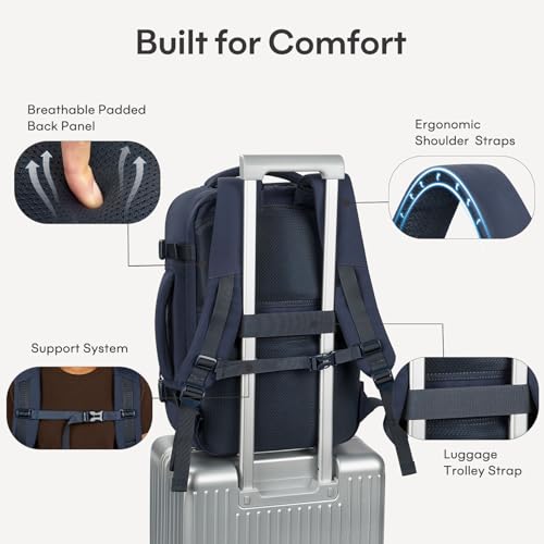 mibasies 30L Airline Approved Travel Carry On Backpack, fit 15.6" Laptop - color: Navy, size: Large