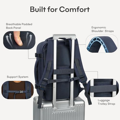 mibasies 30L Airline Approved Travel Carry On Backpack, fit 15.6" Laptop - color: Navy, size: Large