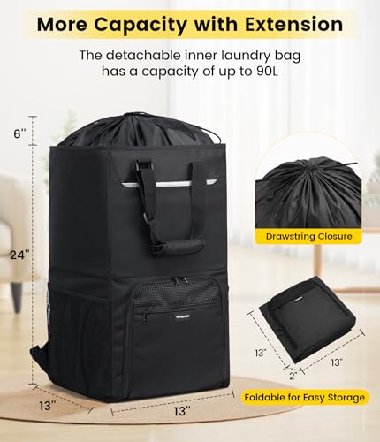 Vorspack Laundry Backpack for College Students, 2 in 1 Laundry Bag, Black - color: Black