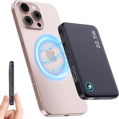 2026 Updated M3 Ultra Slim 0.4'' Wireless Power Bank with Built in Cable - color: Black