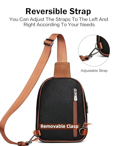 FADEON Sling Bags for Women Crossbody Bag, Designer PU Leather Sling Purse - color: Retro Black With Brown, size: Small