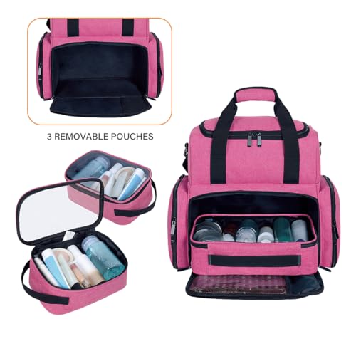 Large Makeup Bag with 3 Removable Case and 2 Removable Dividers,Red - color: Rose Red