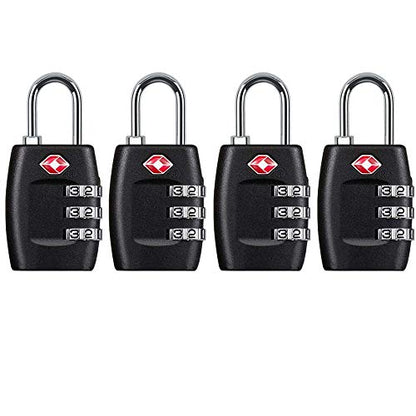 TSA Approved Luggage Lock,3 Digit Small Combination Padlock for Travel Suitcase (Black)