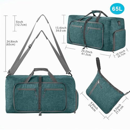 Vomgomfom 65L/85L/115L Foldable Travel Duffle Bag with Shoe Compartment - color: F Green, size: 85L