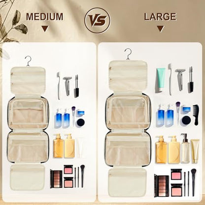 Travel Toiletry Bag with Hook Water-Resistant Makeup Cosmetic Bag - color: Champagne, size: Medium