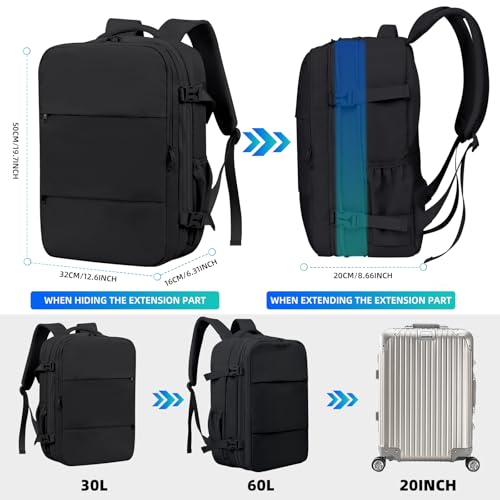 Vacuum Travel Backpack with Pump, Expandable, 17-Inch Laptop, Black - color: Black