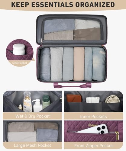 Weekender Bags for Women, Wide Open Large Travel Duffle Bag with Shoe Compartment, Overnight Carry on Bag Personal Item Travel Bag with Wet Pocket (Dark Purple) - color: 3-Dark Purple, size: Large
