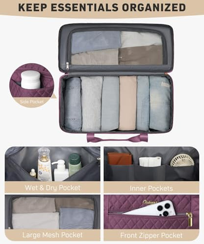 Weekender Bags for Women, Wide Open Large Travel Duffle Bag with Shoe Compartment, Overnight Carry on Bag Personal Item Travel Bag with Wet Pocket (Dark Purple) - color: 3-Dark Purple, size: Large