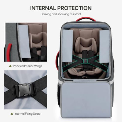 RAINSMORE Padded Car Seat Travel Bag for Airplane with Spinner Wheels - color: Grey