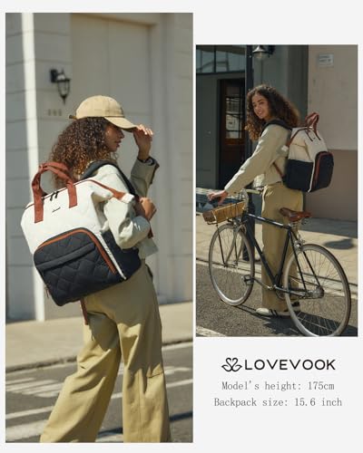 LOVEVOOK 여성용 노트북 백팩, USB 포트가 있는 패션 작업 백팩, 업무용 방수 백팩, 그린과 화이트., 스마트한 멀티 포켓 디자인 - color: 그린과 화이트., size: 15.6인치