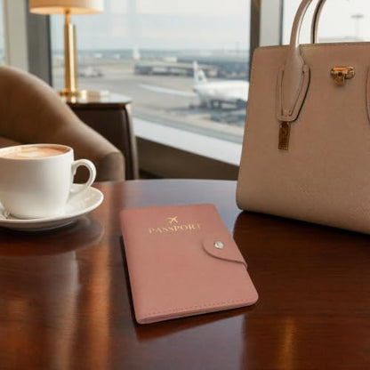 Passport Cover PU Leather Travel Wallet Holder Nude Pink Gift Idea - color: Nude Pink