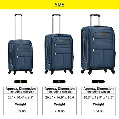 Softside Luggage Expandable 3 Piece Set Suitcase Upright Spinner Softshell Lightweight Luggage Travel Set (Dark Blue) - color: Dark Blue