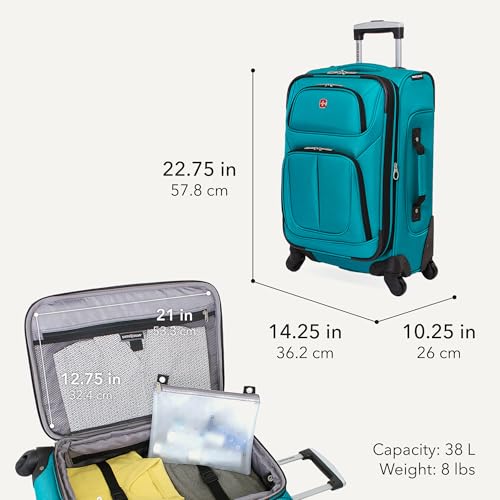 SwissGear Sion Softside 확장 가능, 청록색, 기내 수하물, Sion 기내용 스피너 - color: 청록색, size: 기내 수하물