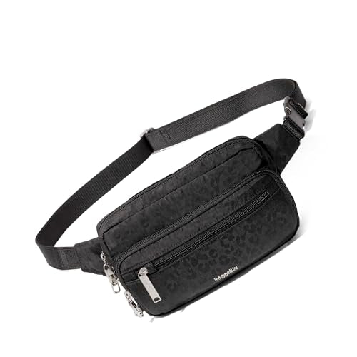 Baggallini Securtex Anti-Theft Belt Bag - color: Black Cheetah Emboss