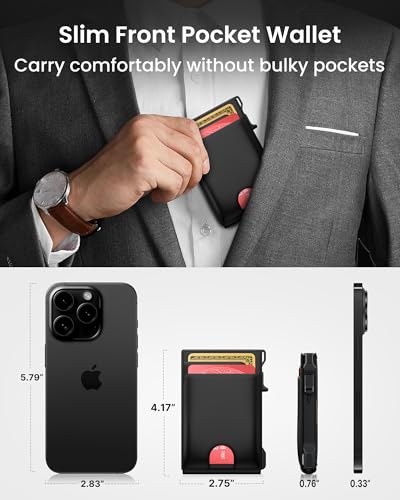 Wallet for Men Card Holder: Pop Up Card Case, Genuine Leather, Smart, RFID Blocking, Slim, Minimalist, Thin, Front Pocket - 12 Card Capacity, ID Window, Money Clip (Black) - color: Black