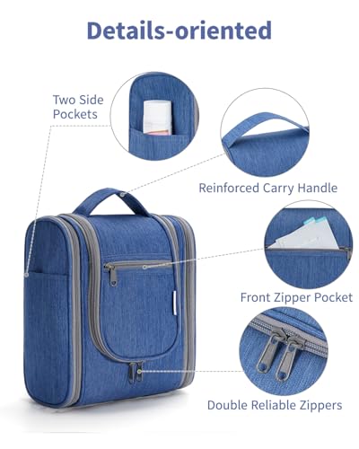 Narwey Hanging Travel Toiletry Bag for Women, Cosmetic Makeup Bag - color: AH-Navy Blue, size: Medium