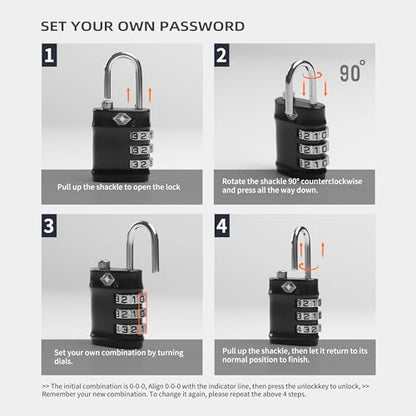 Luggage Locks TSA Approved 2 Pack, Combo Lock for Gym Locker, Small Combination Padlock, Padlock with Code for Travel Essentials, Suitcase, Zipper, Locker, Cabinet, Gun Case, Tool Box - color: Black+Gray, style: Steel Shackle